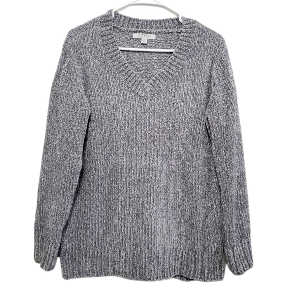 Orvis Chenille V-Neck Sweater, Color Gray Size S - Picture 2 of 15